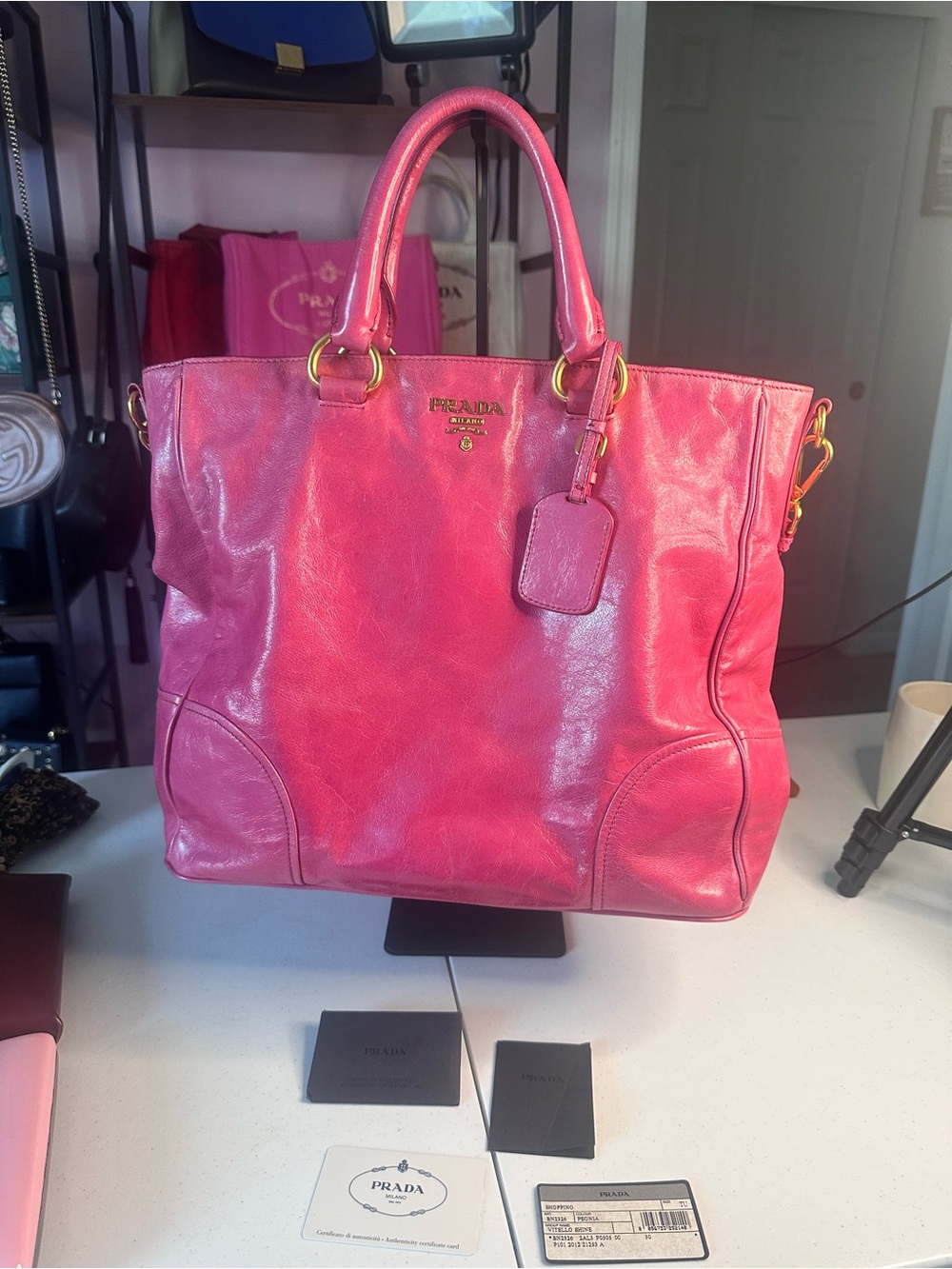 Prada Bright Fuchsia Leather Shoulder Tote - Picture 2 of 16